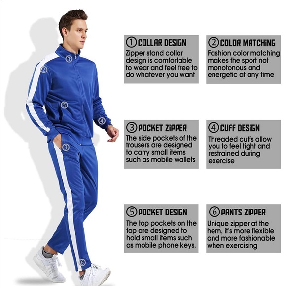 Mens Tracksuit Set Training Suits Sportswear - Picture 2 of 5
